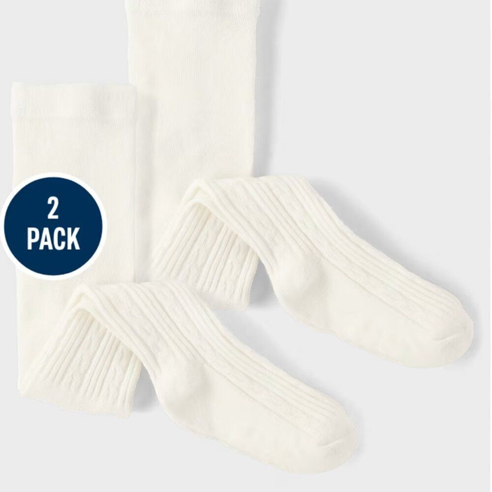 The Children's Place Girls Cable Knit Tights 2-Pack -simply white NWT size 4-5